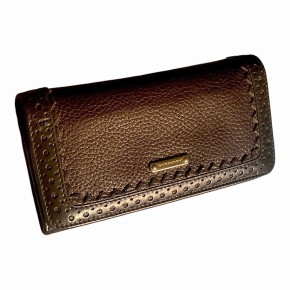 BURBERRY Pebbled Leather Long Wallet, Brown, 7.5”x4” x 1” - Picture 9 of 10